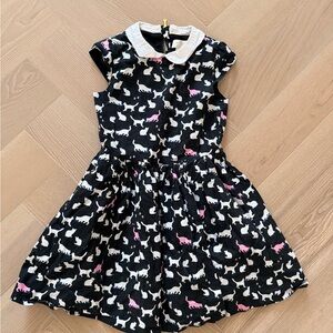 Kate Spade Charming Black and White Kids Dress with pink and white cat design